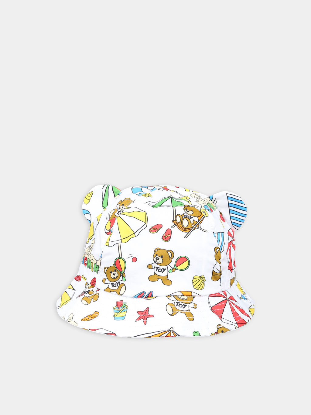 White hat for babykids with Teddy Bear and beach print